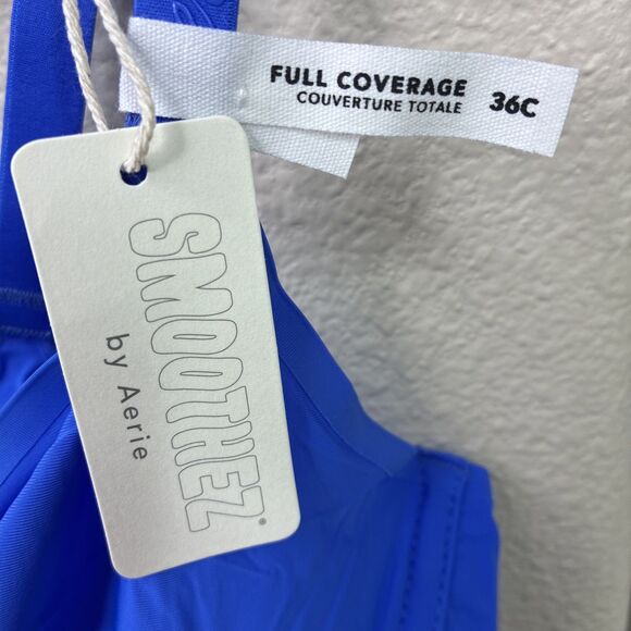 Smoothez by Aerie Bra Beige Full Coverage Unlined Underwire 36C Blue  New - Picture 2 of 8
